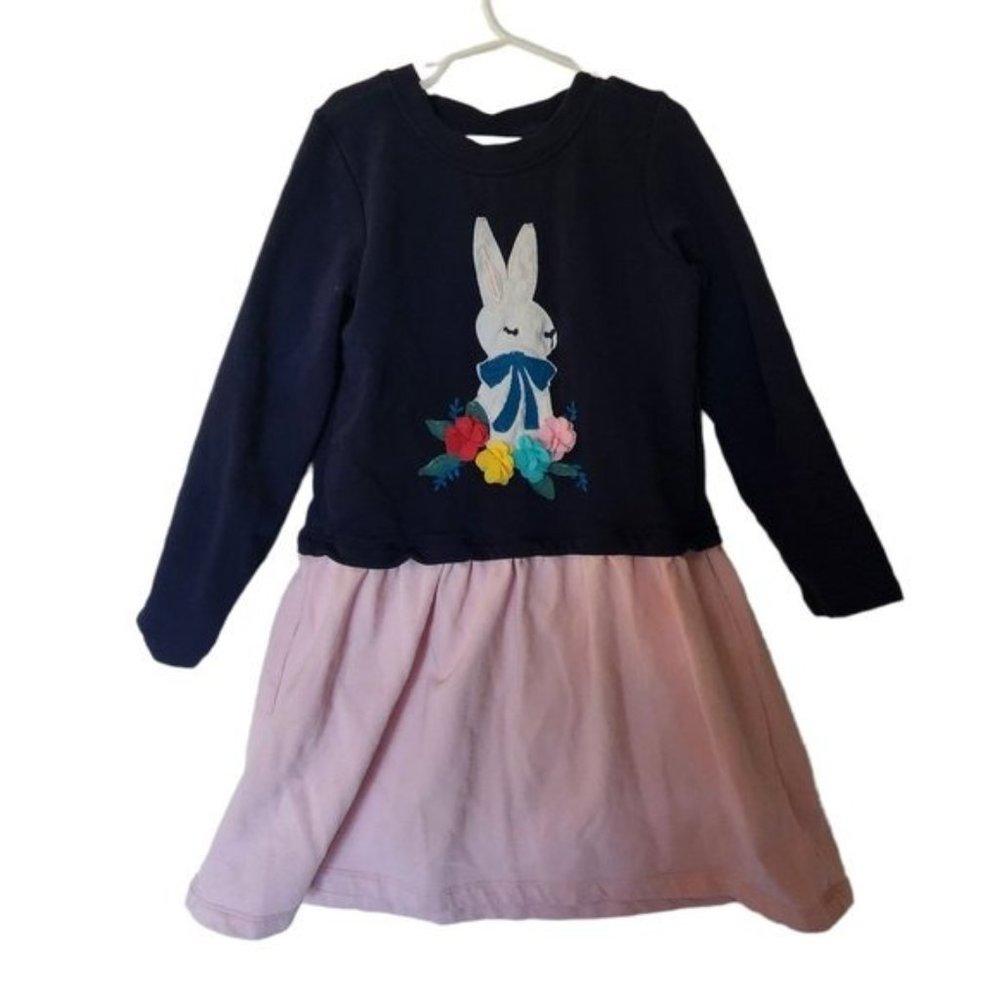 Hanna Andersson Bunny Sweatshirt Dress Applique Floral 130 8 Years Kids Girl - Picture 2 of 9